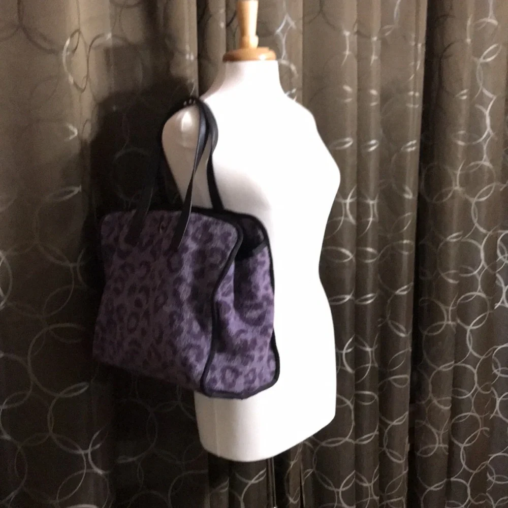 Kate Spade Morley Purple Leopard Large Fuzzy Soft Tote Bag